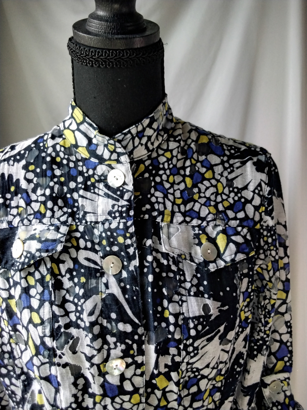 Ruby Rd. Navy Floral Mosaic Button-Front Top - Picture 4 of 6